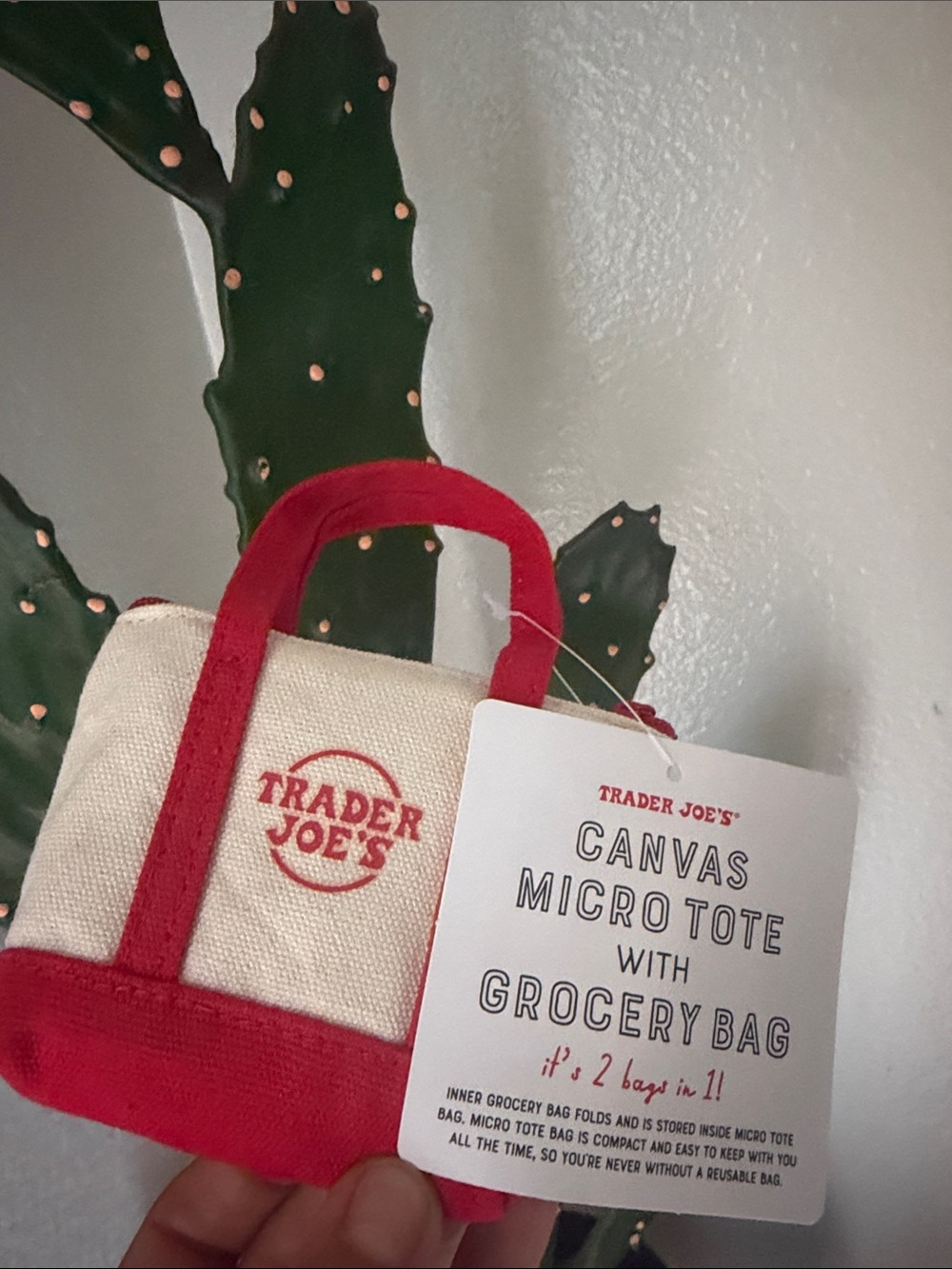 Trader Joe's Red & Cream Canvas Micro Tote Mini Bag